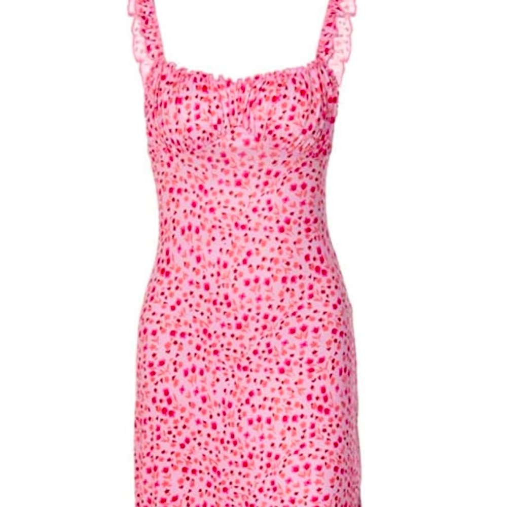 Commense Pink Floral Printed Midi Dress with Ruffle Straps
